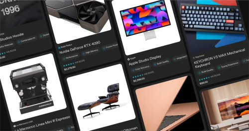 Grid layout of various electronic and furniture product cards