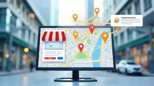 Local business location mapping on monitor