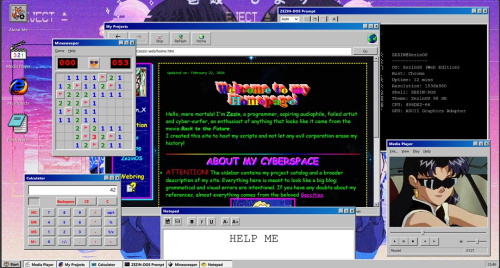 Retro multi-window desktop with old web page and mini games