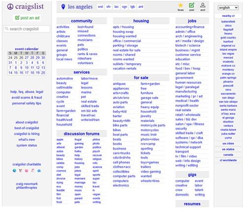 Craigslist Los Angeles classified category homepage