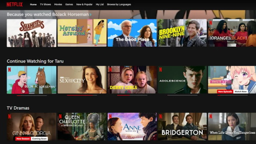 Netflix personalized TV show recommendation homepage