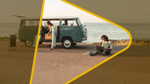 Coastal camper van trip with remote work by seaside