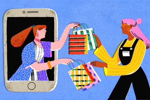 Illustration of online shopping delivery via smartphone